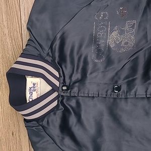 DALLAS COWBOYS Chalk Line Navy Satin USA Sz Large Full Button Up Jacket VTG RARE